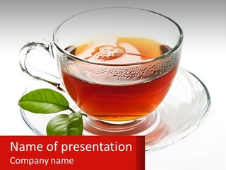 A Cup Of Tea With A Leaf On A Saucer PowerPoint Template