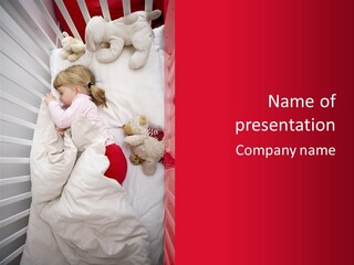 A Little Girl Laying In A Bed With Stuffed Animals PowerPoint Template