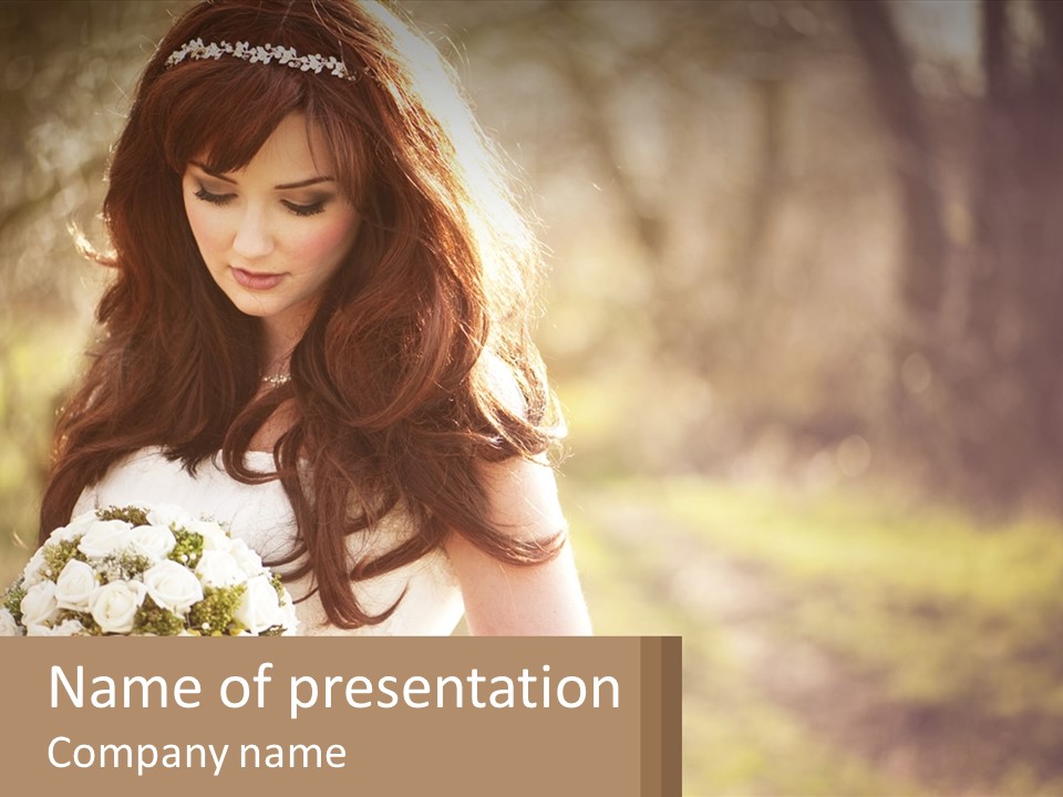 A Woman In A Wedding Dress Holding A Bouquet Of Flowers PowerPoint Template