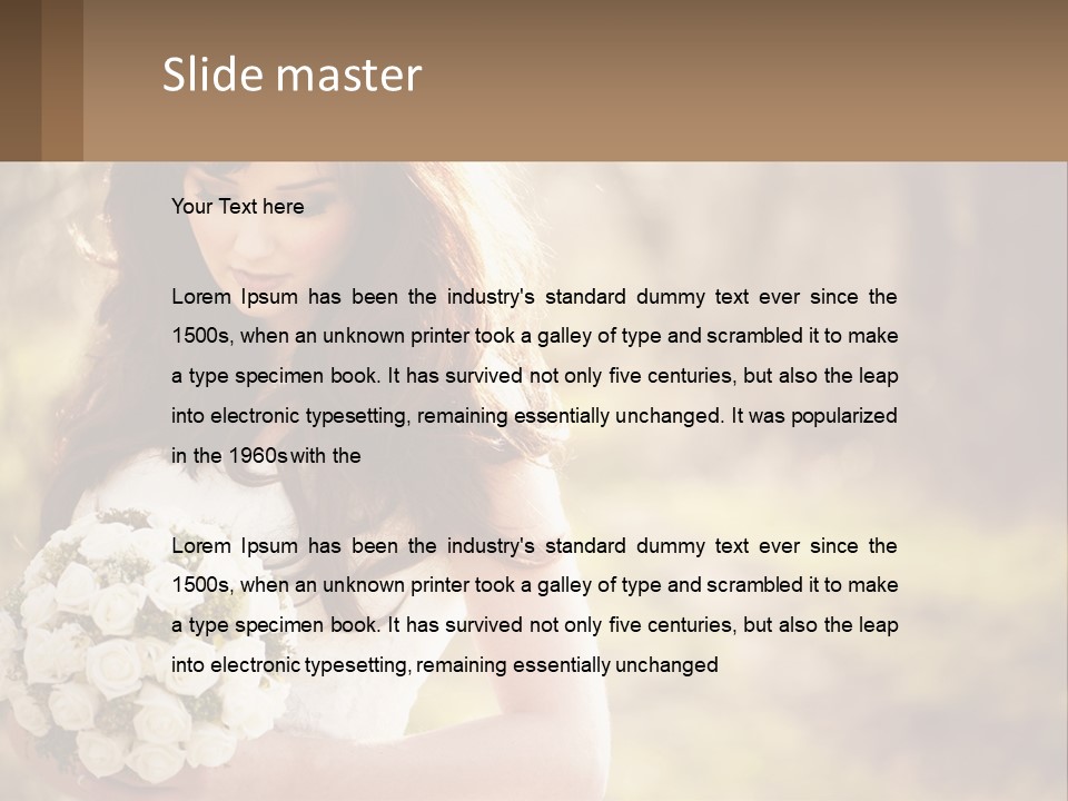 A Woman In A Wedding Dress Holding A Bouquet Of Flowers PowerPoint Template