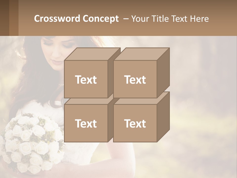 A Woman In A Wedding Dress Holding A Bouquet Of Flowers PowerPoint Template