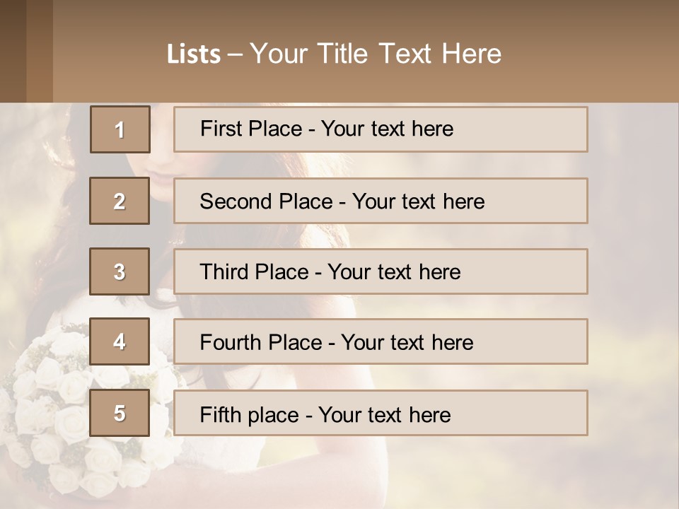 A Woman In A Wedding Dress Holding A Bouquet Of Flowers PowerPoint Template