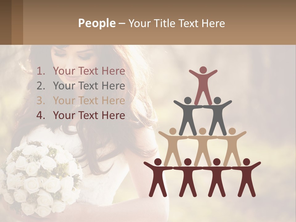 A Woman In A Wedding Dress Holding A Bouquet Of Flowers PowerPoint Template