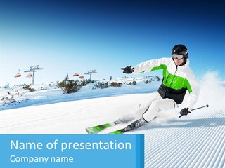 A Person Riding Skis Down A Snow Covered Slope PowerPoint Template