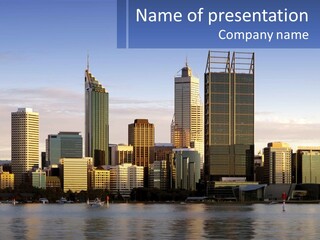 A Picture Of A City With A Lake In Front Of It PowerPoint Template