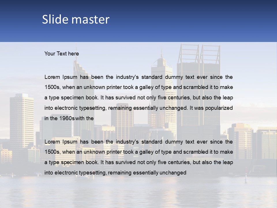A Picture Of A City With A Lake In Front Of It PowerPoint Template