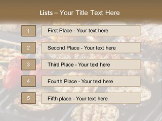 A Bbq With Grilled Meat And Vegetables On It PowerPoint Template