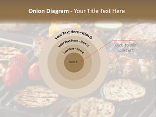 A Bbq With Grilled Meat And Vegetables On It PowerPoint Template