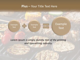 A Bbq With Grilled Meat And Vegetables On It PowerPoint Template