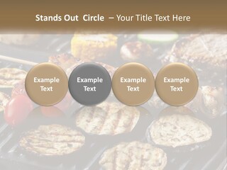 A Bbq With Grilled Meat And Vegetables On It PowerPoint Template