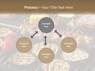 A Bbq With Grilled Meat And Vegetables On It PowerPoint Template