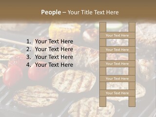 A Bbq With Grilled Meat And Vegetables On It PowerPoint Template