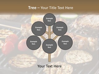A Bbq With Grilled Meat And Vegetables On It PowerPoint Template