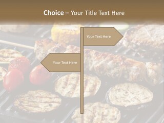 A Bbq With Grilled Meat And Vegetables On It PowerPoint Template