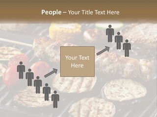 A Bbq With Grilled Meat And Vegetables On It PowerPoint Template