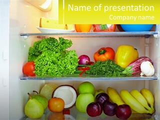 A Refrigerator Filled With Lots Of Fresh Fruits And Vegetables PowerPoint Template