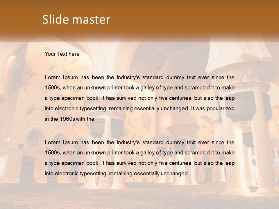 A Large Room With Columns And A Ceiling PowerPoint Template