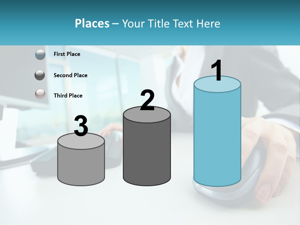 A Woman Using A Computer Mouse And Keyboard PowerPoint Template