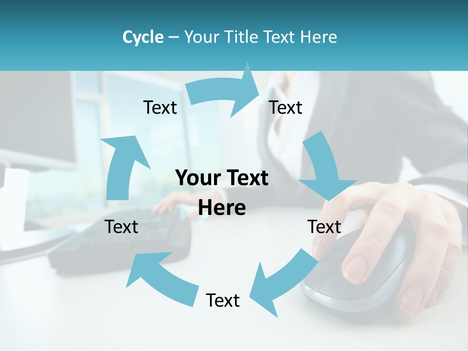 A Woman Using A Computer Mouse And Keyboard PowerPoint Template