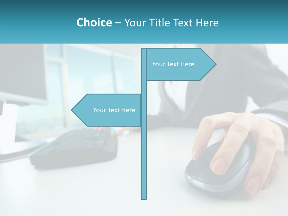 A Woman Using A Computer Mouse And Keyboard PowerPoint Template
