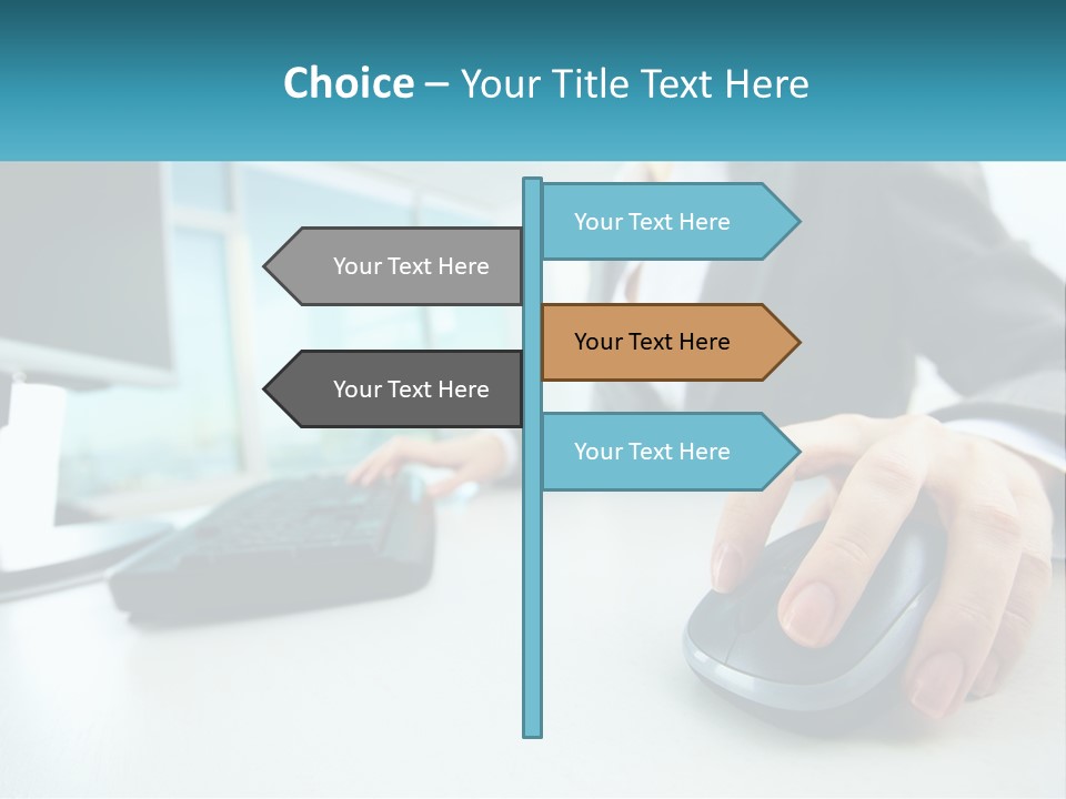 A Woman Using A Computer Mouse And Keyboard PowerPoint Template