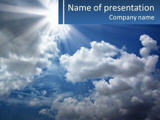 A Blue Sky With White Clouds And Sun Rays PowerPoint Template