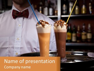 A Man Holding A Tray With Two Drinks On It PowerPoint Template