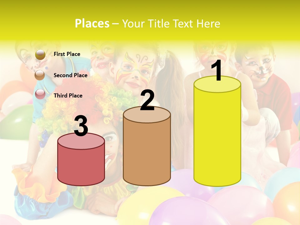 A Group Of Children With Clown Faces And Balloons PowerPoint Template