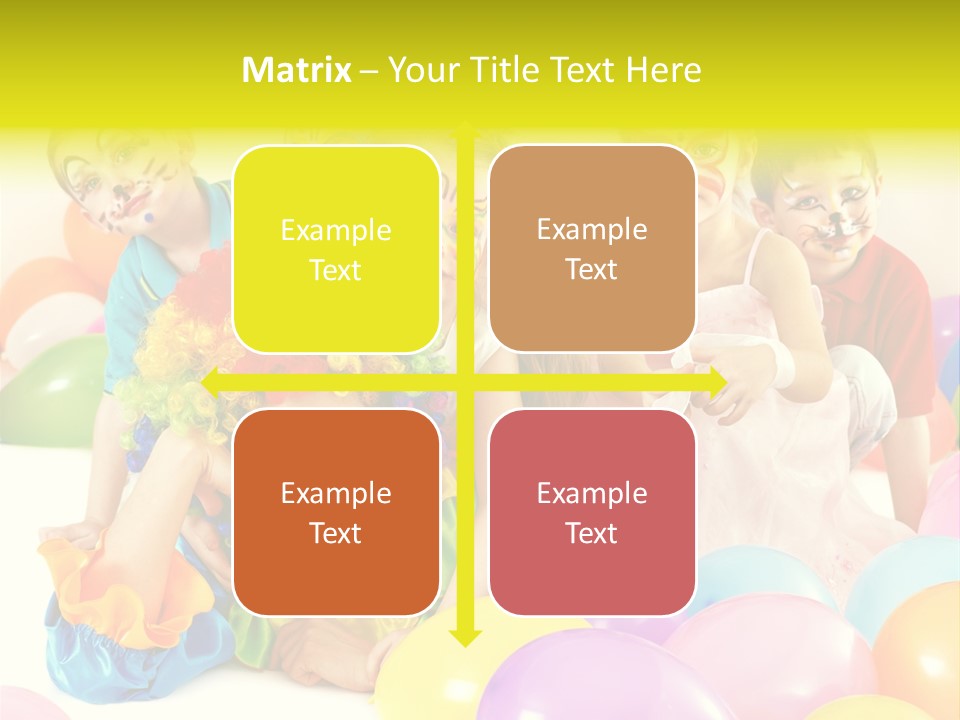 A Group Of Children With Clown Faces And Balloons PowerPoint Template