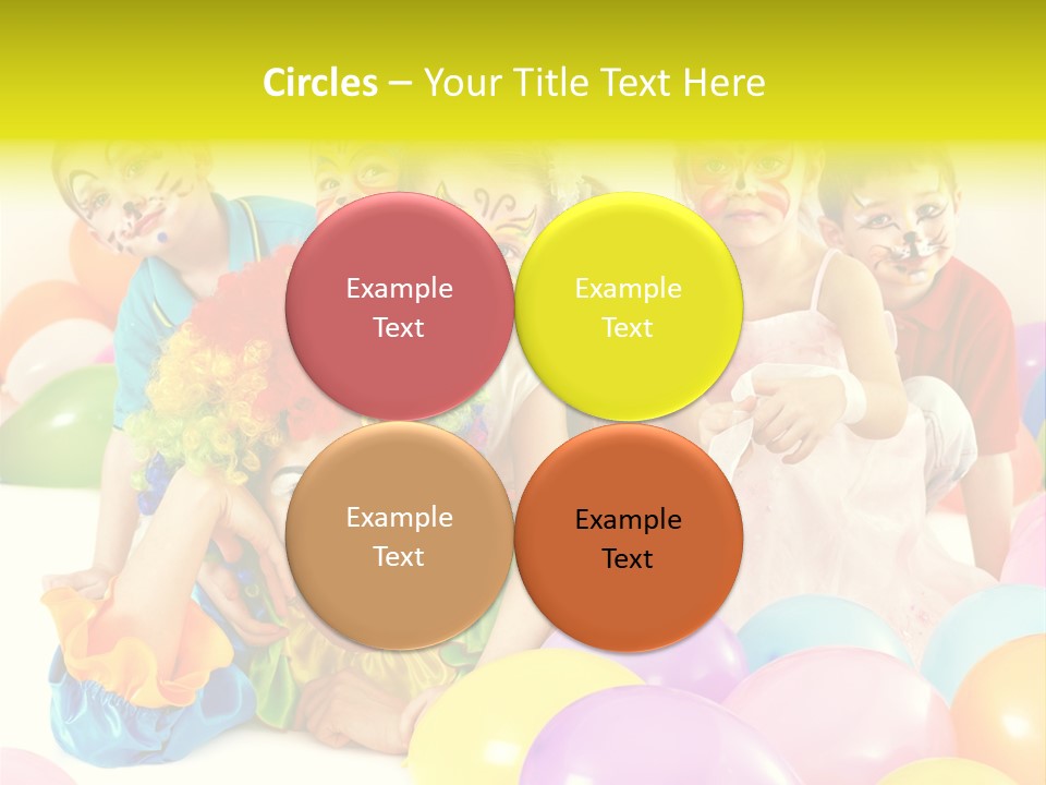 A Group Of Children With Clown Faces And Balloons PowerPoint Template