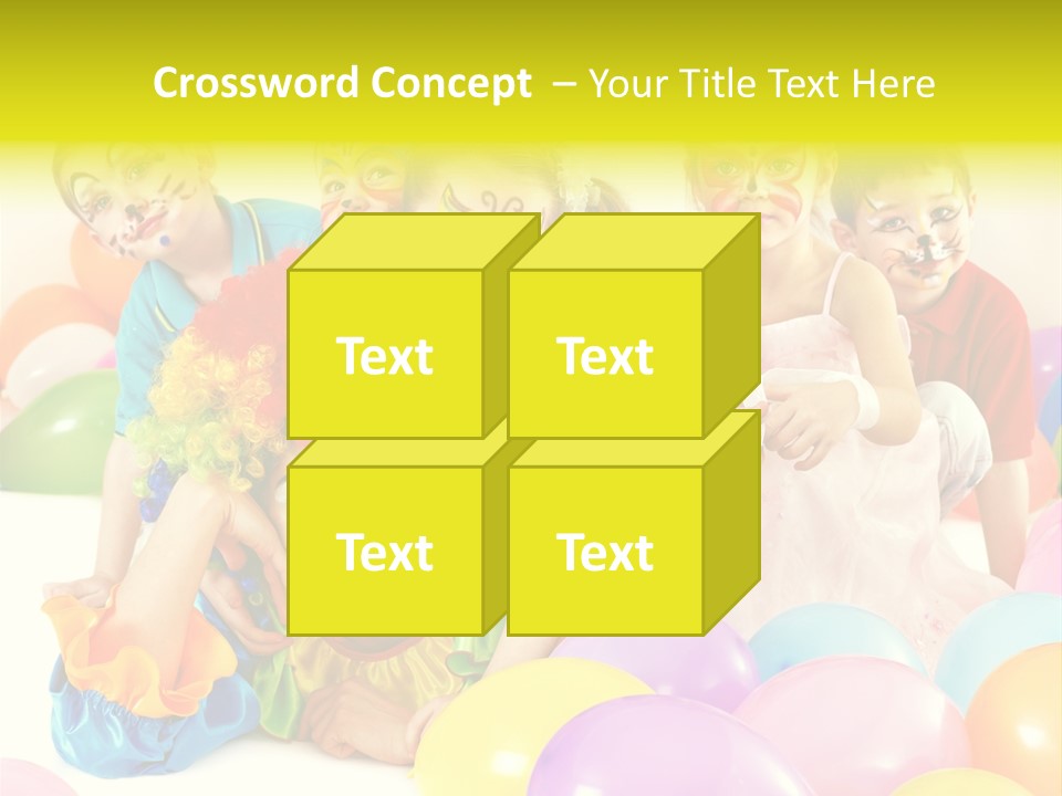 A Group Of Children With Clown Faces And Balloons PowerPoint Template