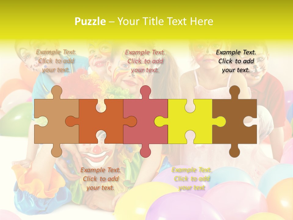 A Group Of Children With Clown Faces And Balloons PowerPoint Template