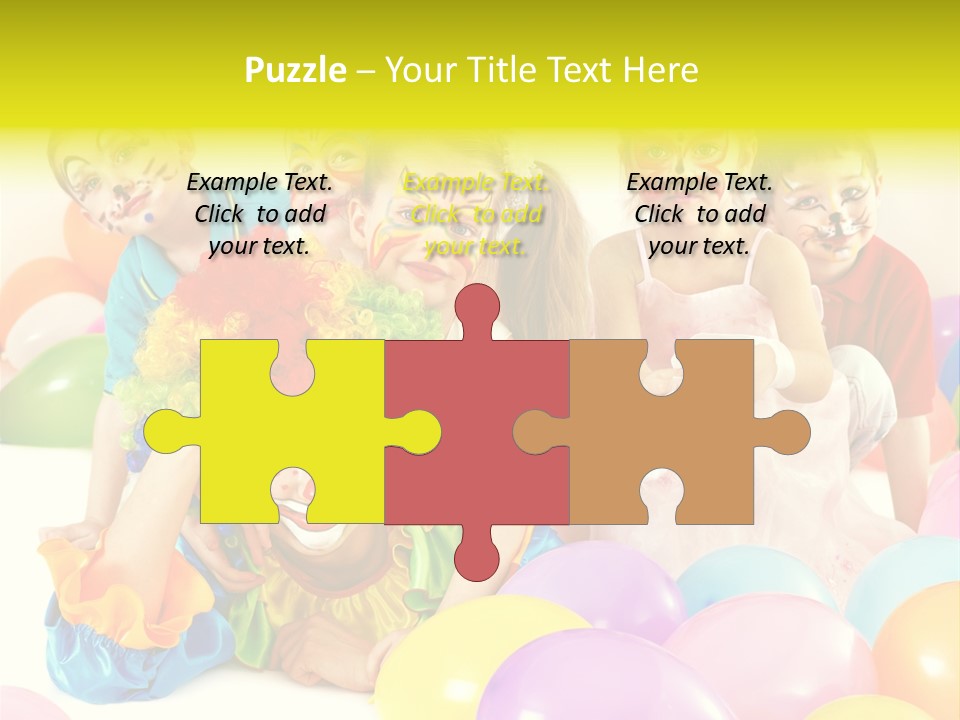 A Group Of Children With Clown Faces And Balloons PowerPoint Template