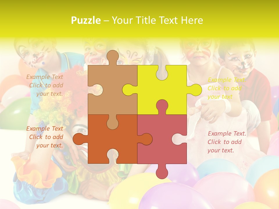 A Group Of Children With Clown Faces And Balloons PowerPoint Template