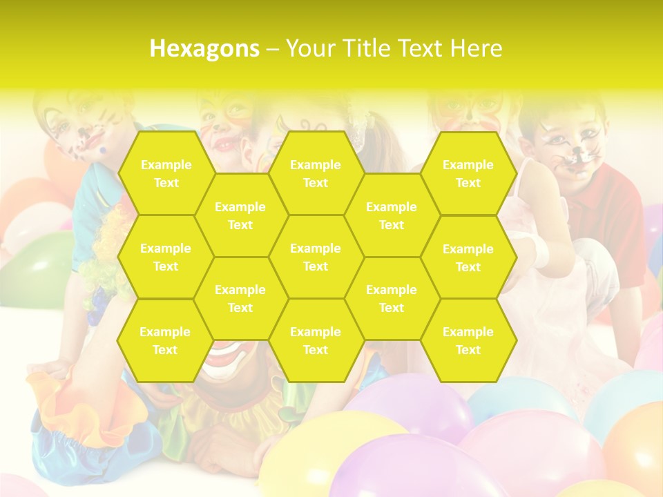 A Group Of Children With Clown Faces And Balloons PowerPoint Template