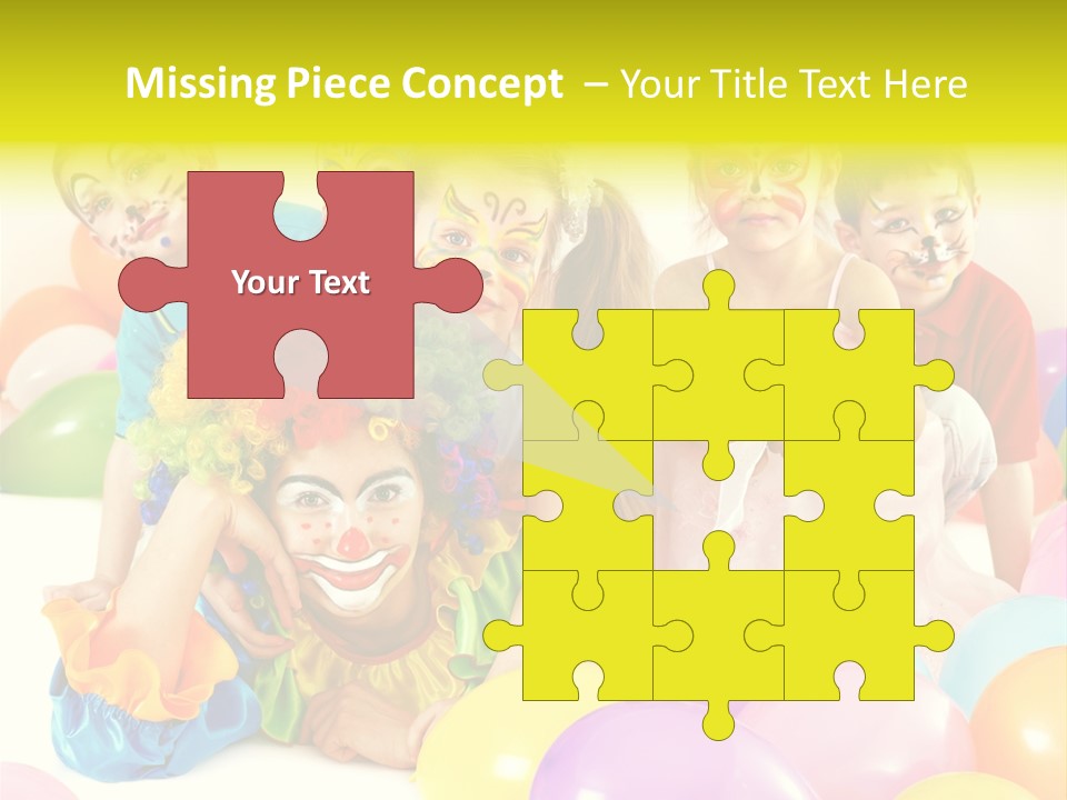 A Group Of Children With Clown Faces And Balloons PowerPoint Template