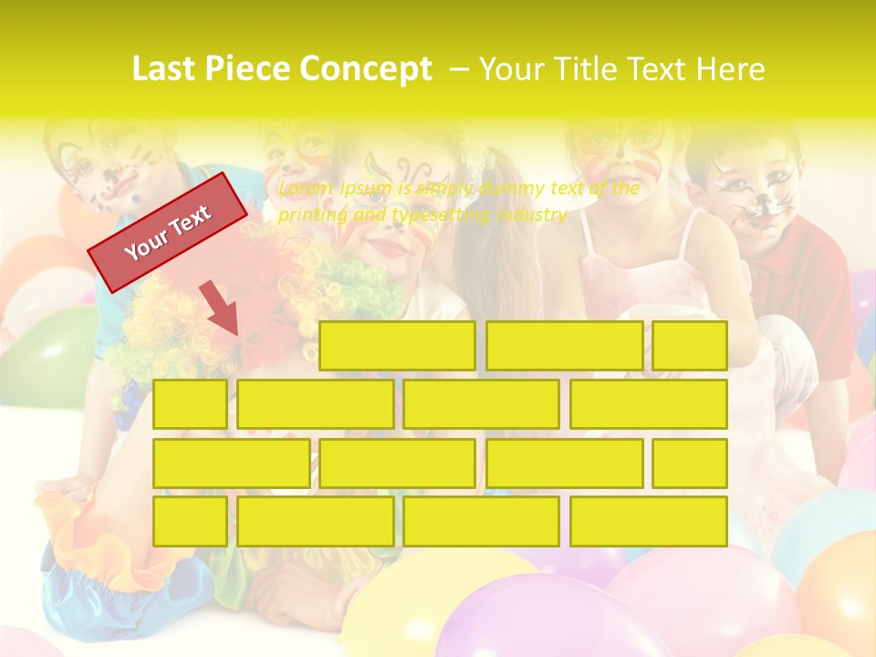 A Group Of Children With Clown Faces And Balloons PowerPoint Template