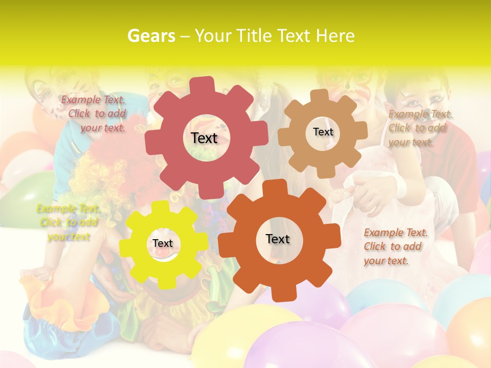 A Group Of Children With Clown Faces And Balloons PowerPoint Template