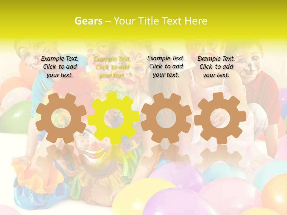 A Group Of Children With Clown Faces And Balloons PowerPoint Template