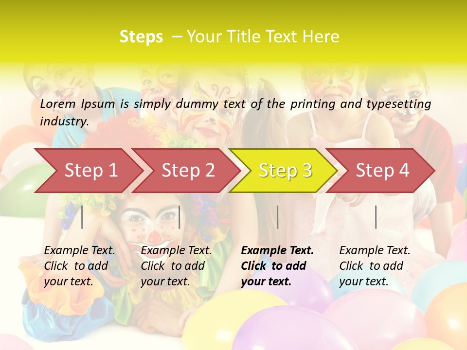 A Group Of Children With Clown Faces And Balloons PowerPoint Template