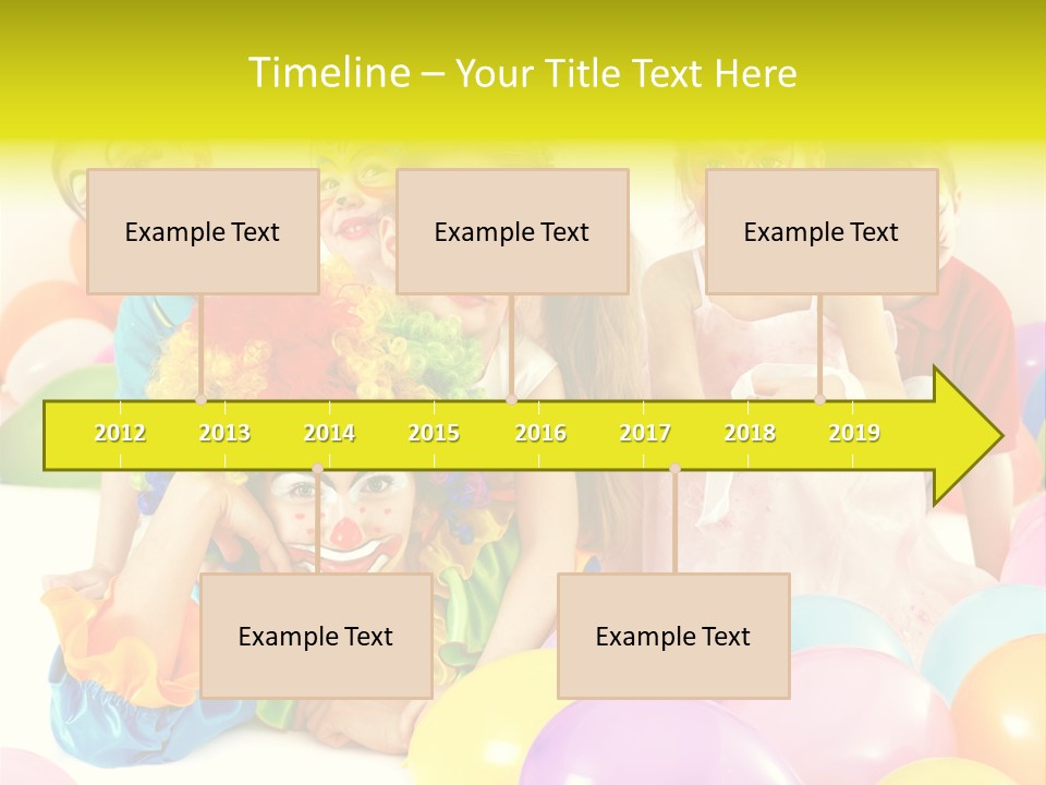 A Group Of Children With Clown Faces And Balloons PowerPoint Template