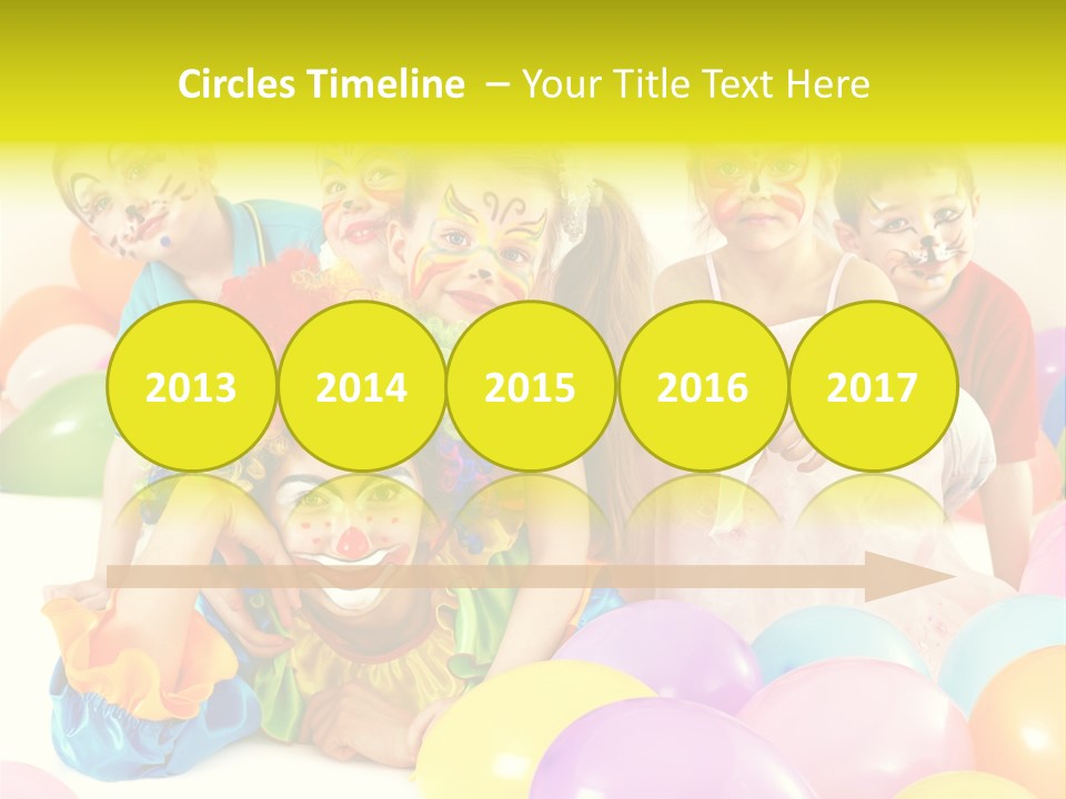 A Group Of Children With Clown Faces And Balloons PowerPoint Template
