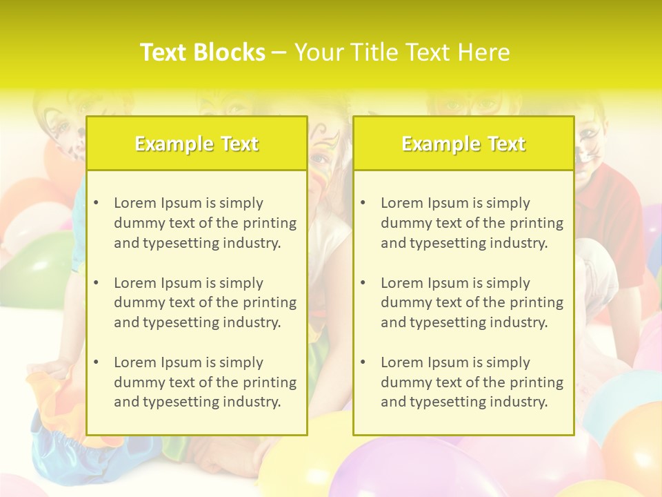 A Group Of Children With Clown Faces And Balloons PowerPoint Template