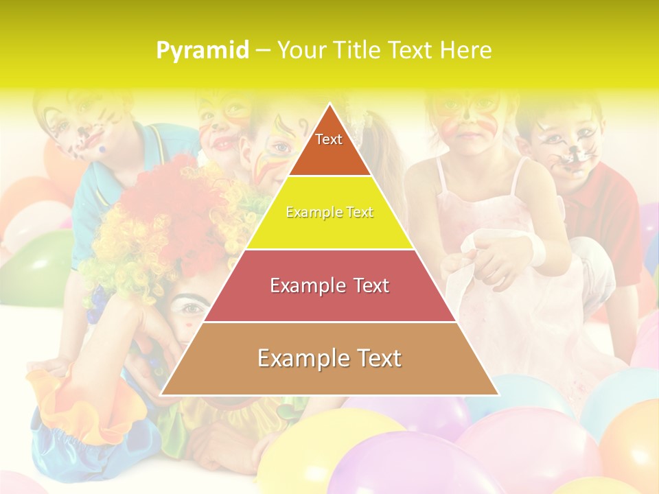A Group Of Children With Clown Faces And Balloons PowerPoint Template