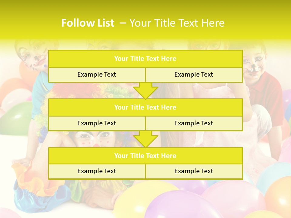 A Group Of Children With Clown Faces And Balloons PowerPoint Template