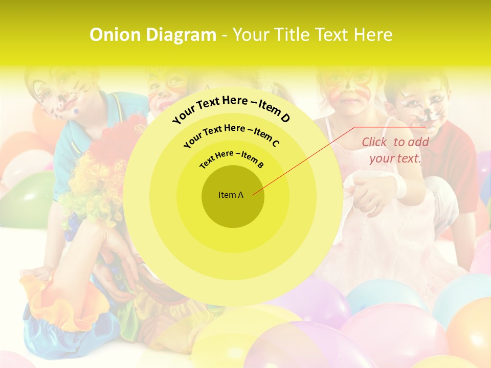 A Group Of Children With Clown Faces And Balloons PowerPoint Template