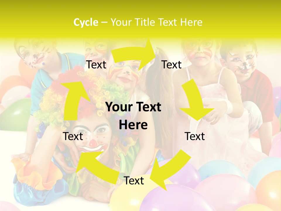 A Group Of Children With Clown Faces And Balloons PowerPoint Template