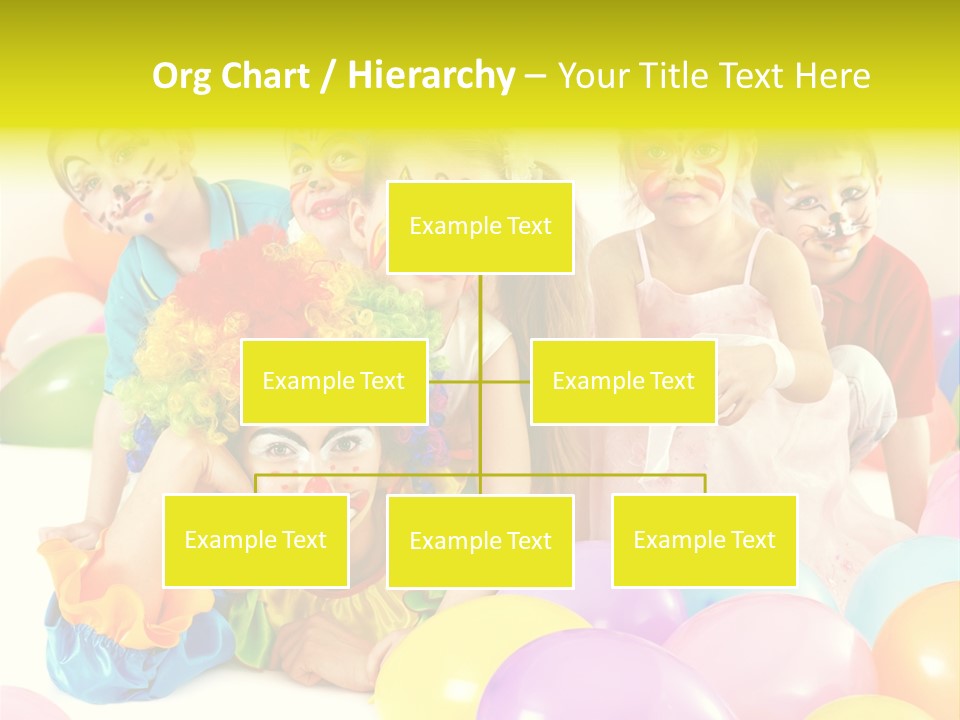 A Group Of Children With Clown Faces And Balloons PowerPoint Template