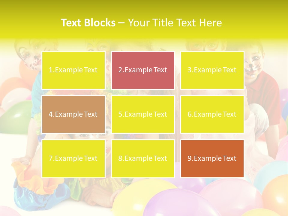 A Group Of Children With Clown Faces And Balloons PowerPoint Template