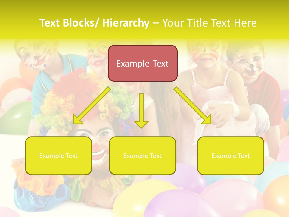 A Group Of Children With Clown Faces And Balloons PowerPoint Template